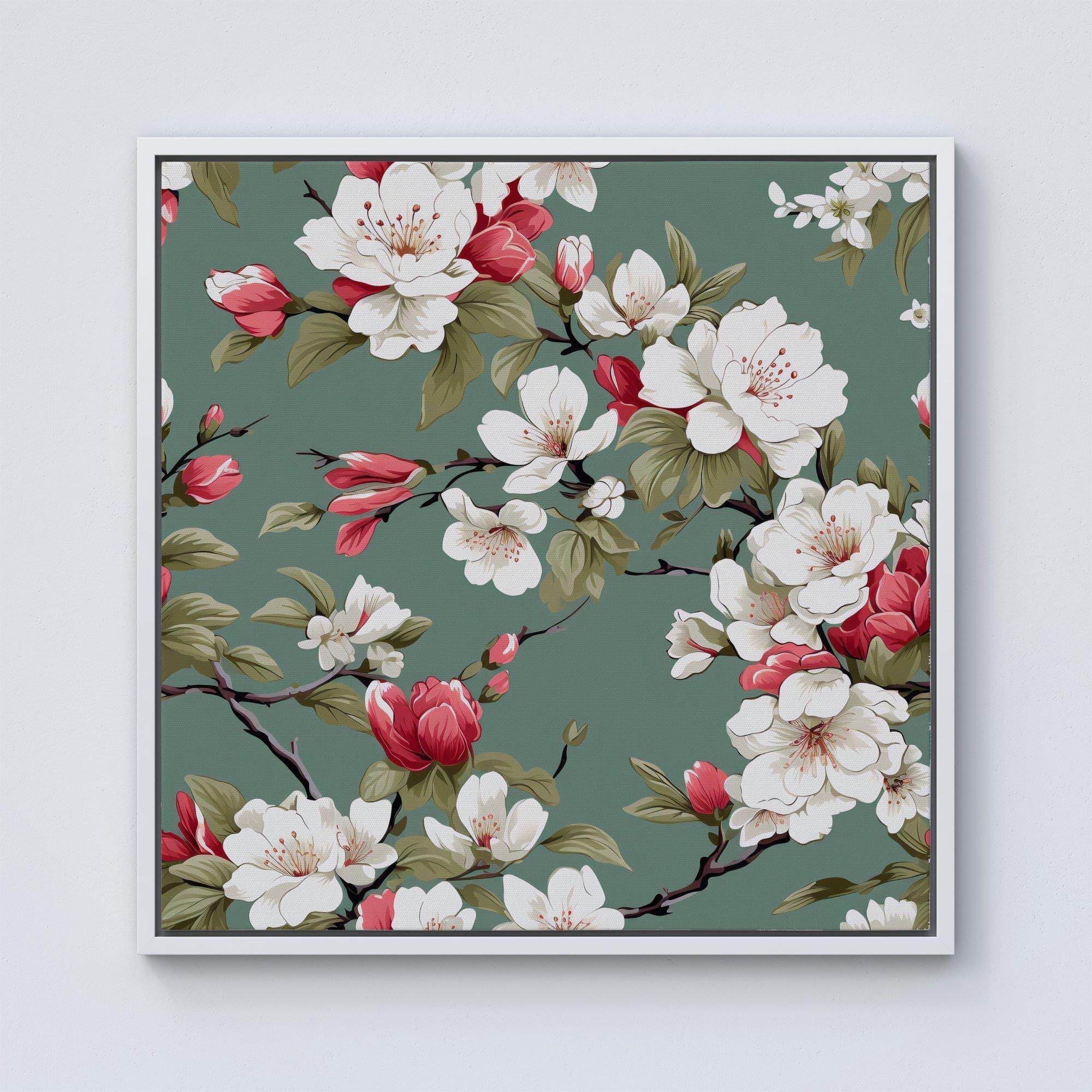 Pink And White Blossom Framed Canvas